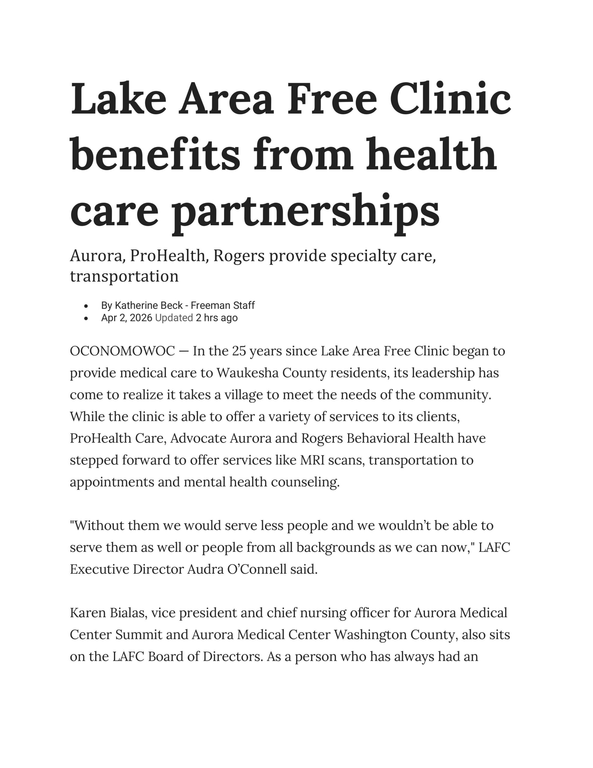Freeman 4-2-2026 Lake Area Free Clinic benefits from health care partnerships-images-0